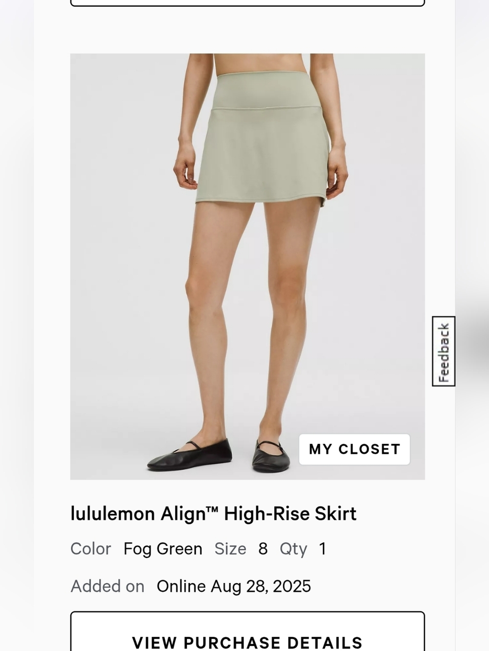 NWOT lululemon athletica Fog Green Align High-Rise Skirt
